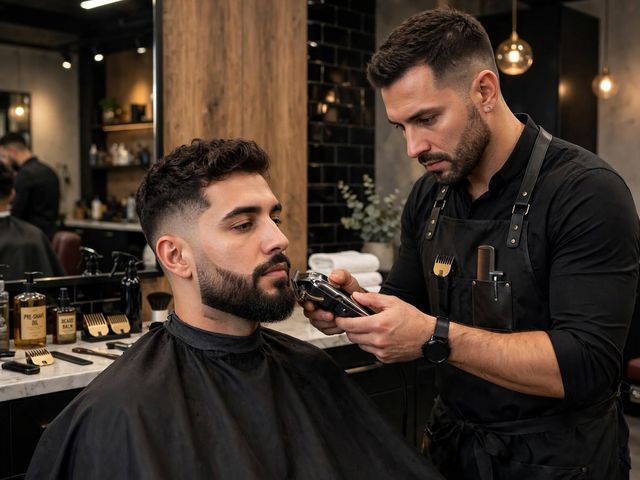 Bancada com produtos da barbearia